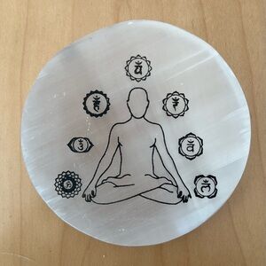 Selenite Cleansing/Charging Plate with Yogi Chakra design